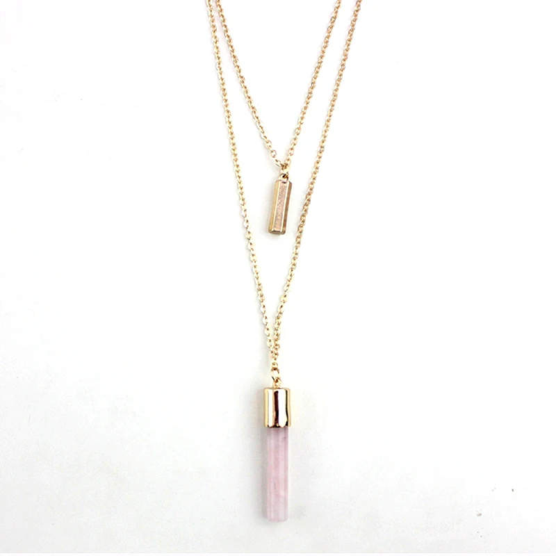 LongWay Fashion Gold Multilayer Necklace Pink Blue Natural Stone Pendant Maxi Jewelry For Women SNE160091103 | Украшения и