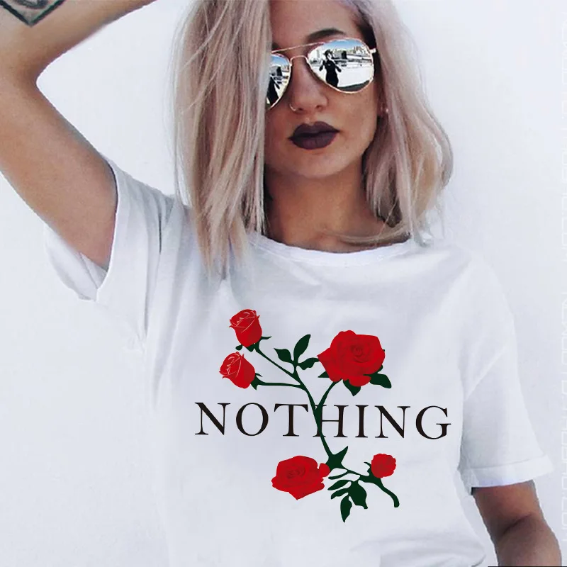 New ins web celebrity the same rose print nothing with round neck and short sleeves | Женская одежда