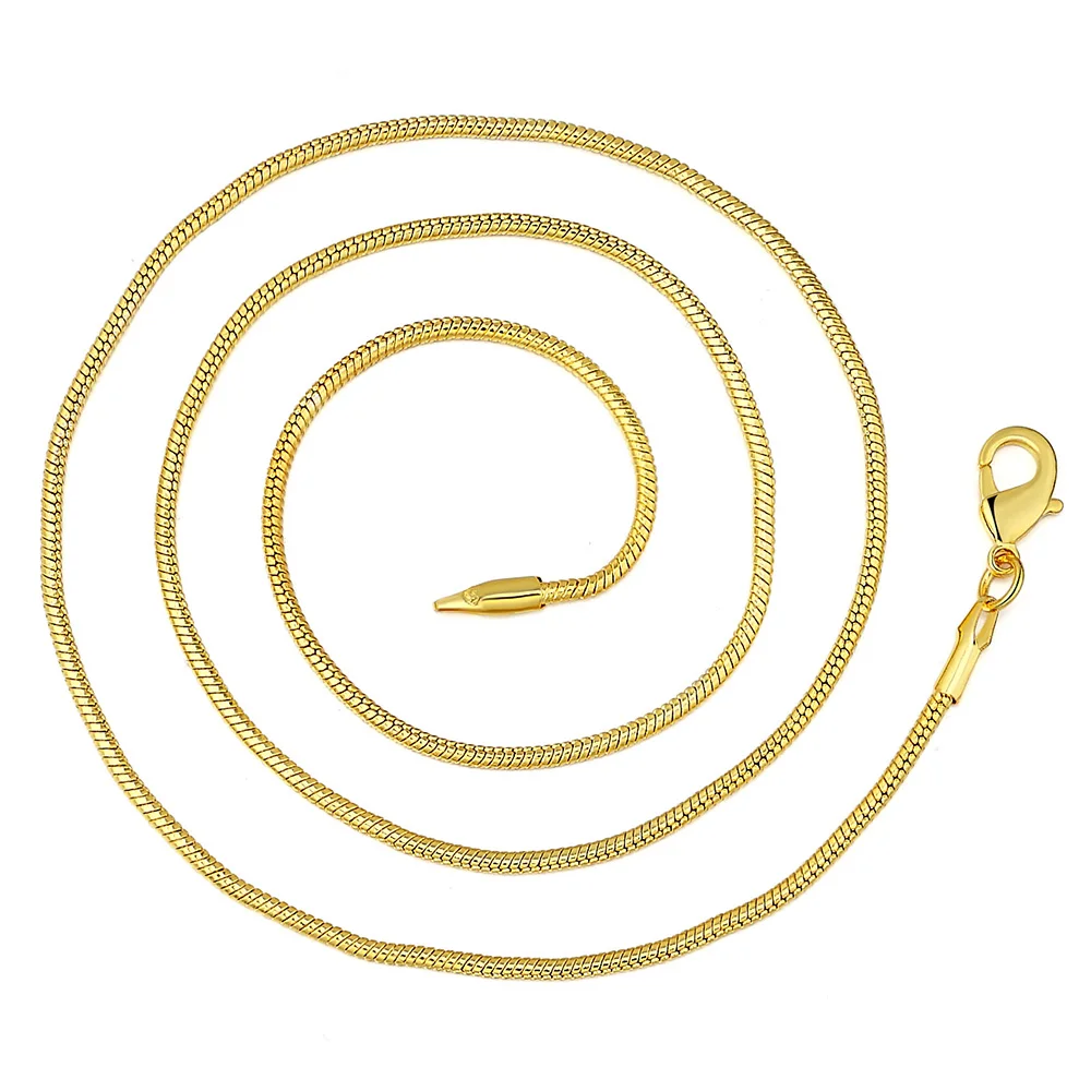 16 TO 30INCH Beautiful fashion Gold color round 2MM snake chain pretty for MEN women Necklace Jewelry Can for pendant JSHLN043