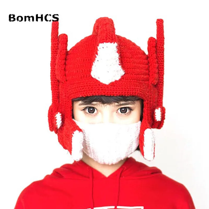 BomHCS крутой Забавный шлем бини зимняя теплая 100% трикотажные головные уборы ручной