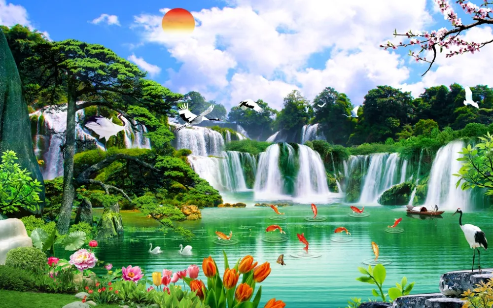 3d шторы модные занавески на заказ природный пейзаж водопад светонепроницаемые