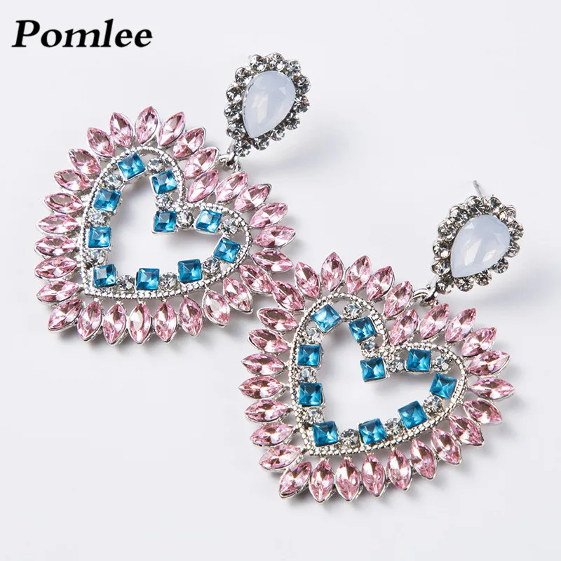 Pomlee Новые блестящие Многослойные висячие серьги в форме сердца свадебные