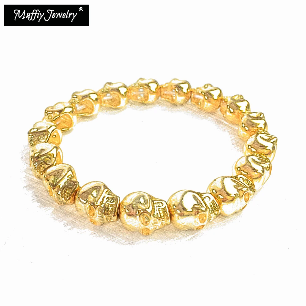 

Золотые черепа бисерная нить браслеты, 2018 Супер предложения хип хоп модные украшения из серебра, Европа, Стиль Rebel подарок для Для женщин Муж...