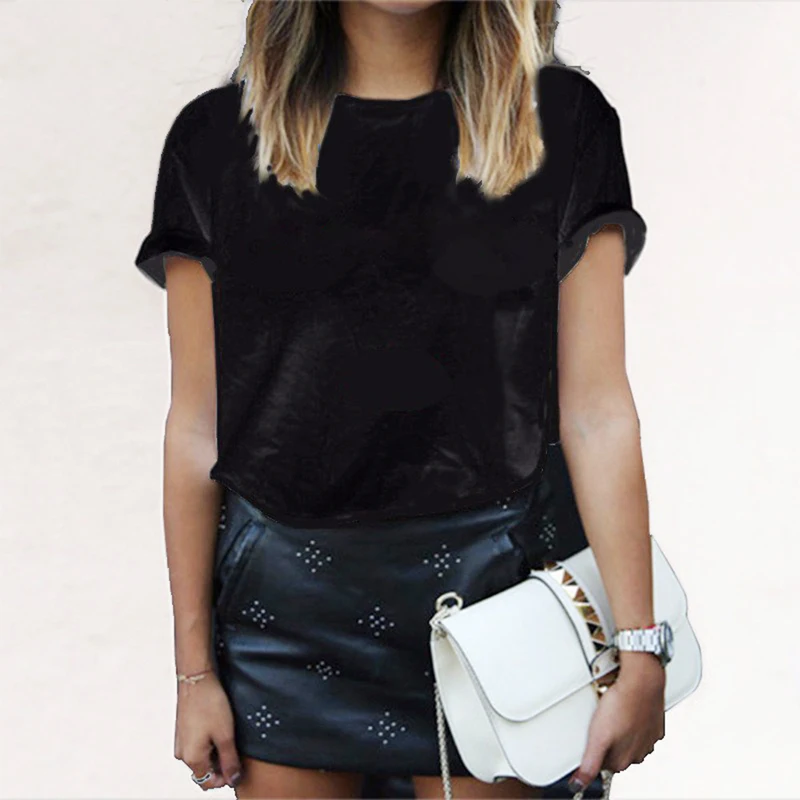 Высококачественная однотонная S-2XL Однотонная футболка женская хлопковая