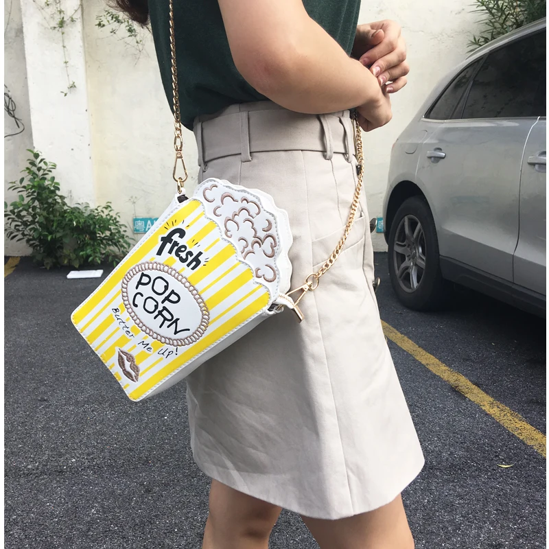 Модная индивидуальная вышитая милая сумка на плечо с цепочкой в форме попкорна