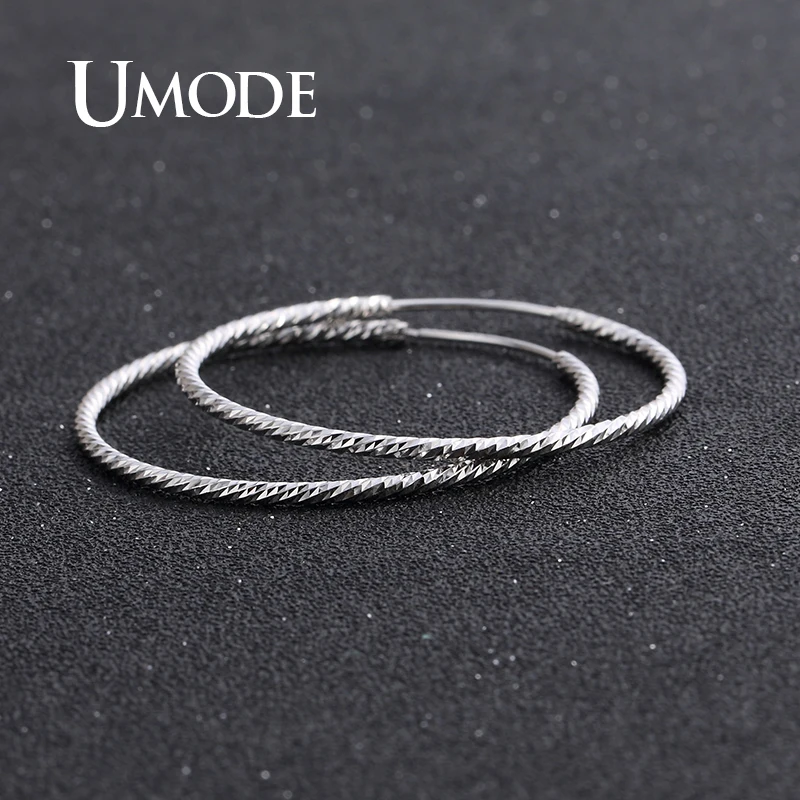 UMODE New 925 Sterling Silver Geometric Big Hoop Earrings for Women White Gold Simple Earring Jewelry Gift ALE0335 | Украшения и