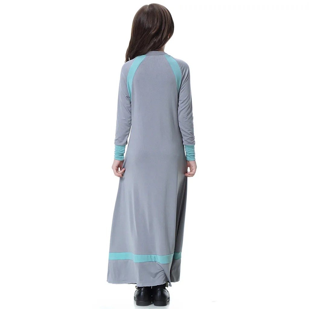 Мусульманские Длинные платья для детей, abaya, Robe, кимоно, длинный рукав, сплошной, саудовская, Арабская, мусульманская, Дубай, халат для девочек, 5,4