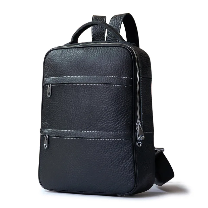 Фото Мужской рюкзак из натуральной кожи для ноутбука 14 дюймов 100% | Багаж и сумки