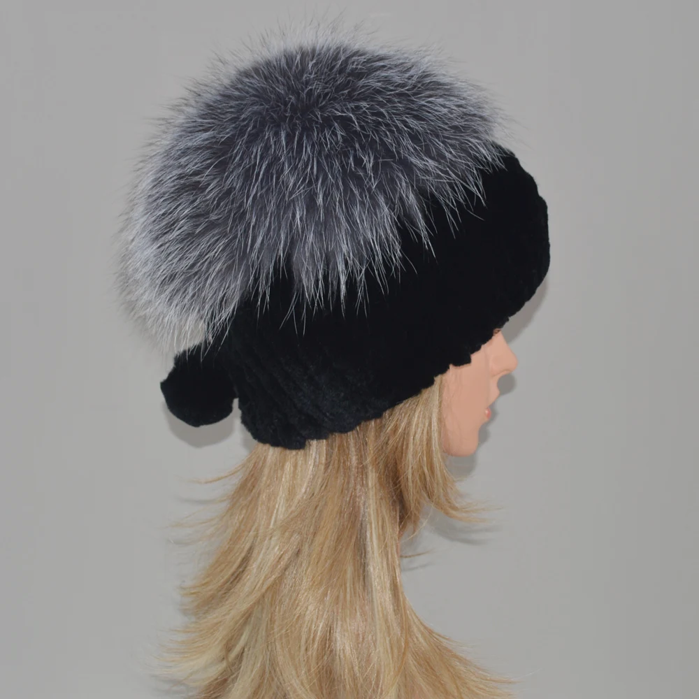 2020 новый натуральный шапка из меха кролика рекс Для женщин Зимняя теплая вязаная