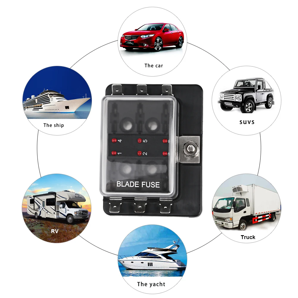 Fuses SCI R3-76 1 Power In 6 Way Blade Fuse Box LEDFuse Holder Kit Car Boat Marine | Автомобили и мотоциклы