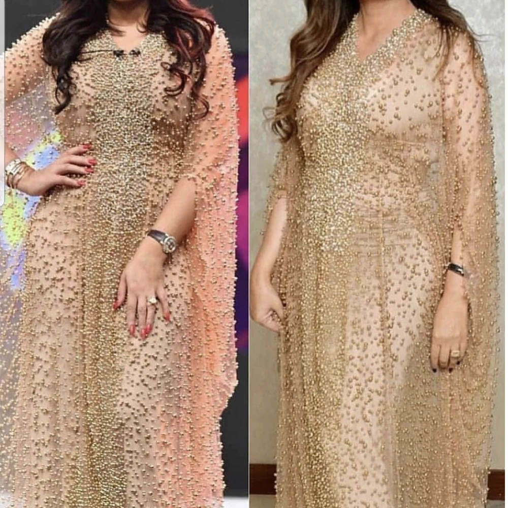 Kopen Vestidos De Fiesta Prom Dresses V-hals Parels Kralen Lange Mouwen Schede Arabisch Prom Dress Avondjurken 2019