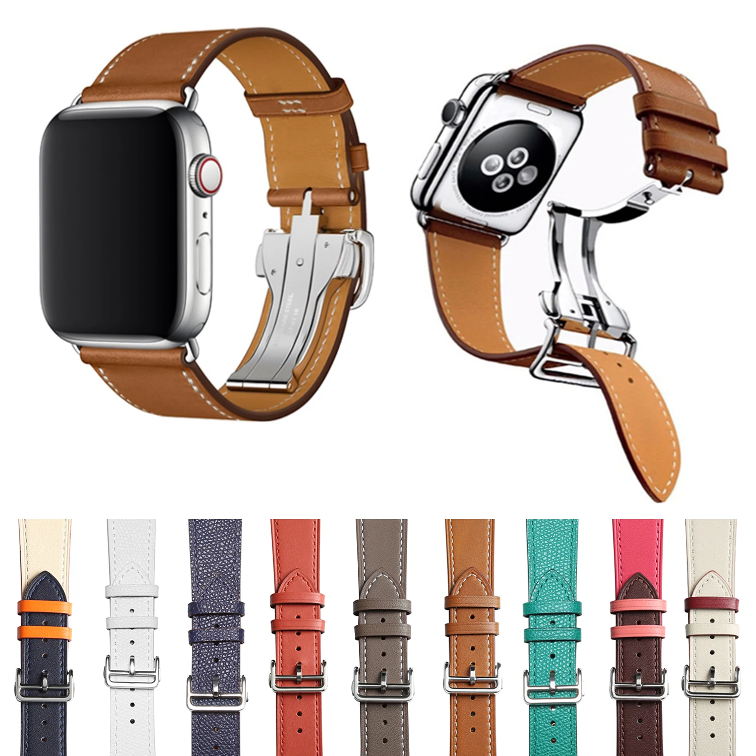 Ремешок из натуральной кожи для Apple Watch Роскошный складной кожаный браслет с