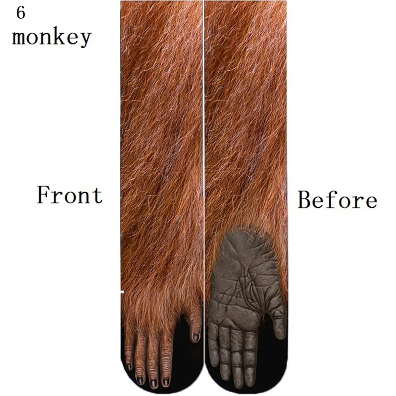 6-Monkey Новые модные популярные хлопковые носки с принтом в виде лап животных для мужчин и женщин забавные носки с 3D принтом в виде животных эластичные дышащие носки унисекс QRVB103 - Цвет: 6-Monkey
