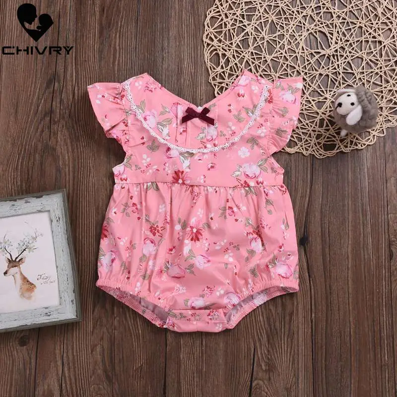 Боди детское летнее с V образным вырезом и цветочным принтом|Боди для малышек| |