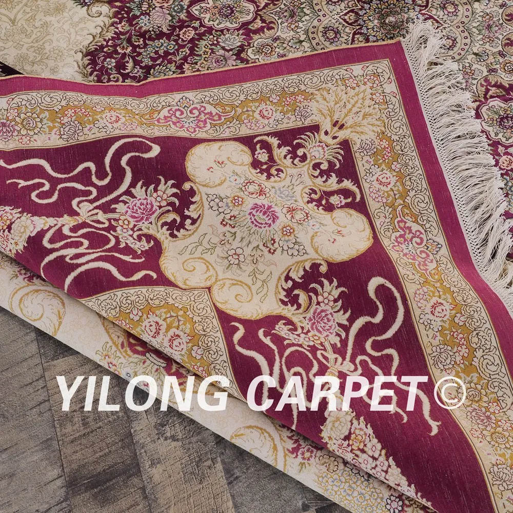 Yilong 10 'x 10' восточные квадратные ковры фиолетовый бежевый изысканный ручной