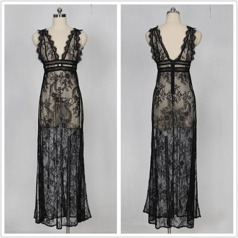 

Sexy backless sheer lace evening party Club Long Dress Women Elegant High Slit Off Shoulder Beach Dresses Casual Summer Vestidos