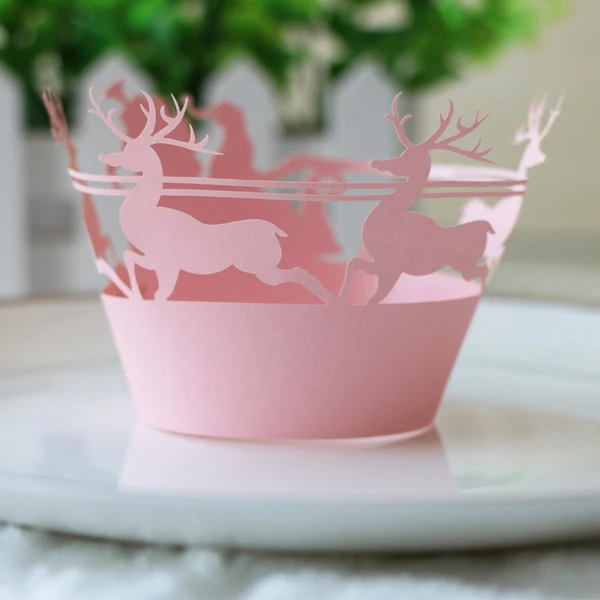 

100pcs/lot Christmas Theme Cupcake Wrapper Laser Cut Deer Pattern Paper Cup Christmas Celebration Happy New Year Decoration