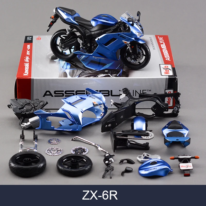 Комплект моделей мотоциклов Maisto Kawasaki ZX6R синий масштаб 1:12 металлические Литые
