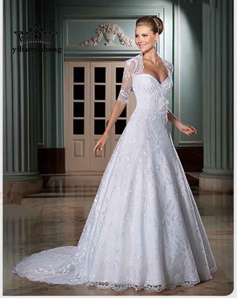 

A line Elegant Sweetheart Cheap Bridal Dresses vestido de noiva robe de mariage Half Sleeve Lace Wedding Dresses 2015