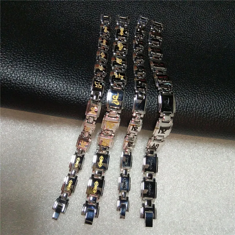 

Buddhist Six-word Mantra Titanium Stainless Steel Germanium Magnets Hologram Health Bracelets for Men Women Jewelry