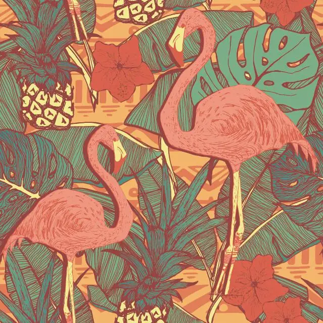 

[Self-Adhesive] 3D Flamingo Green Leaves Plant 88 Wall Paper mural Wall Print Decal Wall Murals
