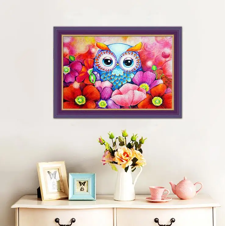 

Needlework Crafts 14CT Unprinted Embroidery Quality Counted Cross Stitch Kits DIY Oil Painting Colored Owl Forest Animal Art