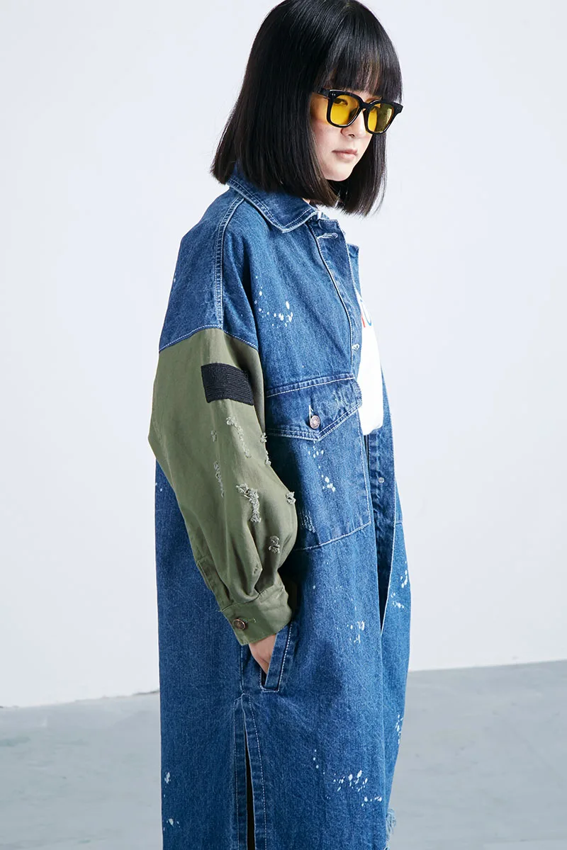 Новое прибытие Корея женские синие джинсовые jackcet отложной воротник Лоскутные