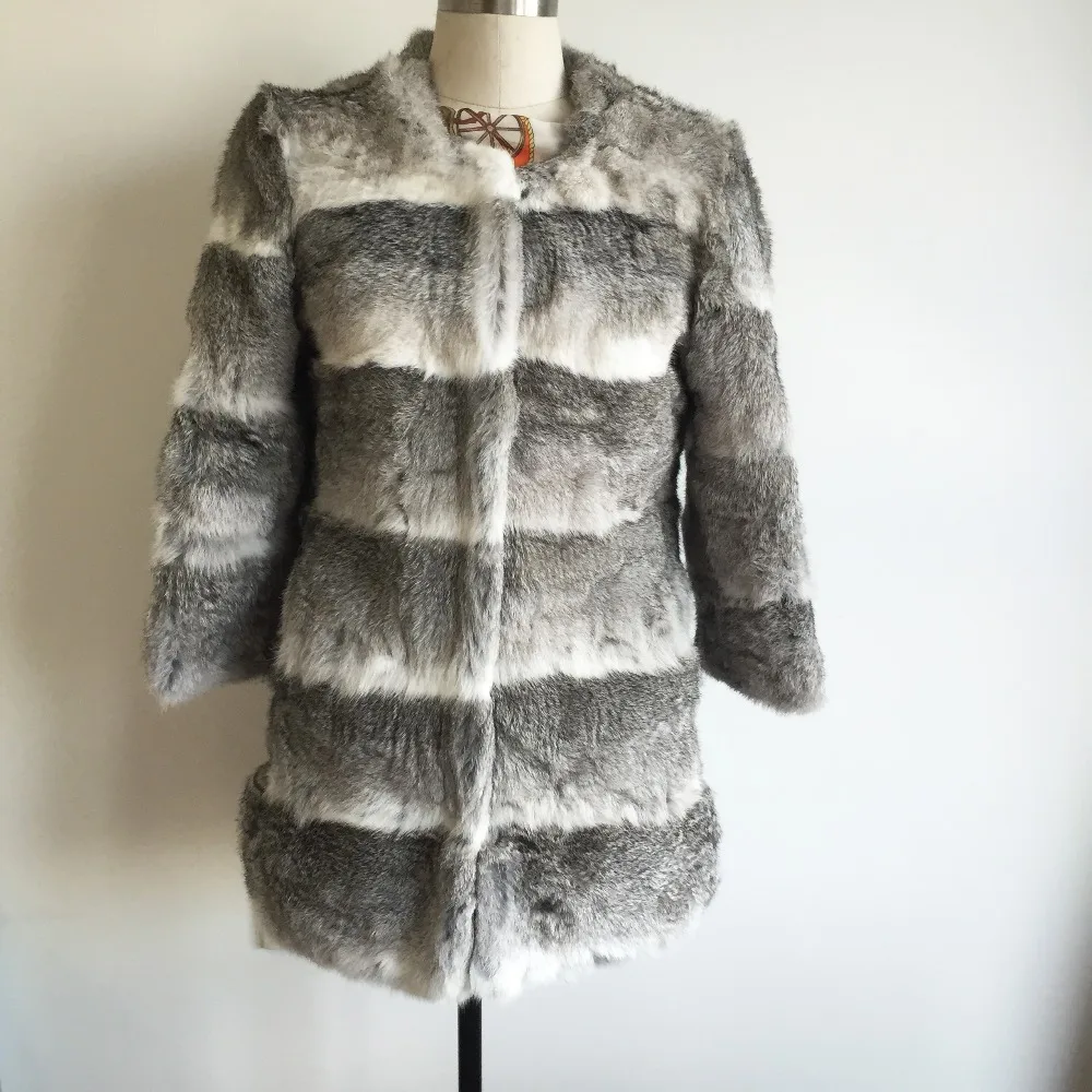 Новинка 2019 модная женская куртка из натурального кроличьего меха в полоску