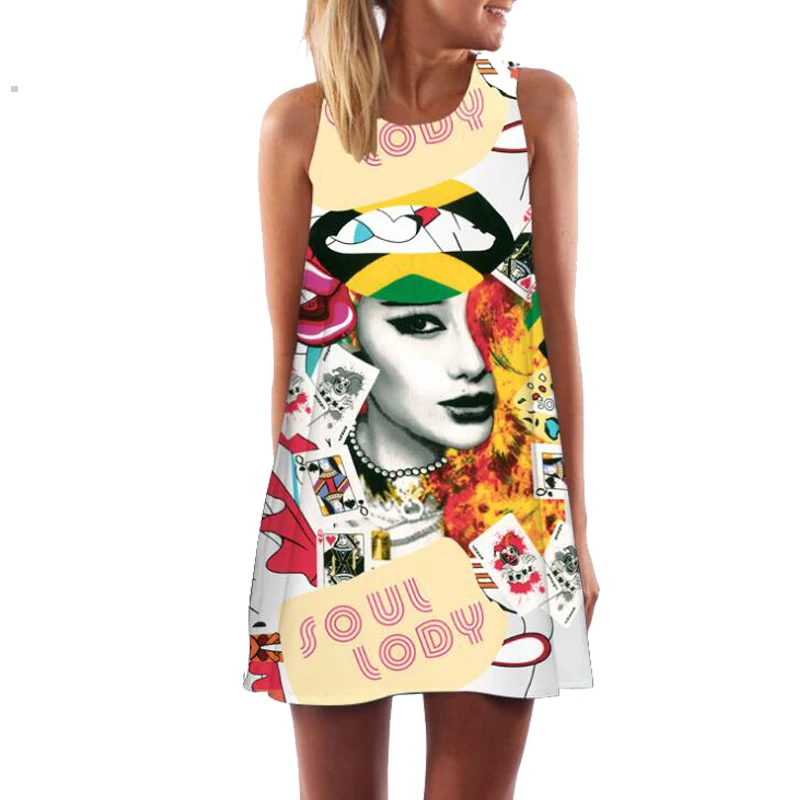 Женское короткое платье новое летнее без рукавов с принтом красных сердец