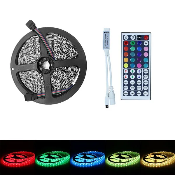 1x 5m 44key RGB SMD 5050 12 V 300 светодиодный s RGB лента 5 M 10 M 15 M не водонепроницаемый гибкий светодиодный свет полосы многоцветный светодиодное ленточное освещение+ контроллер - Испускаемый цвет: 1x 5m 44key RGB