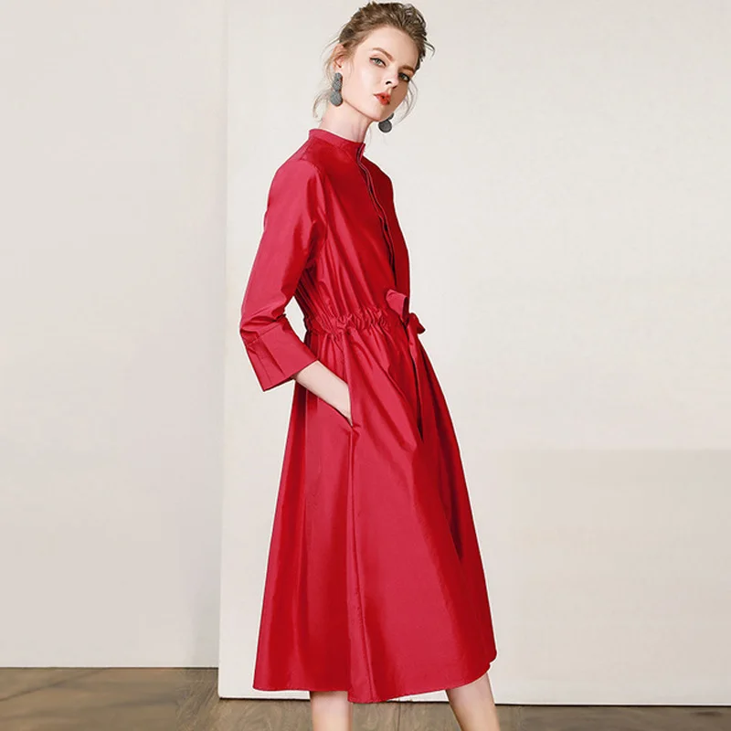

2019 Spring Autumn Casual O-neck Collar Coat Jacket Female Outwear Long Solid Color Three Quarter Sleeve Female Coat XZ402