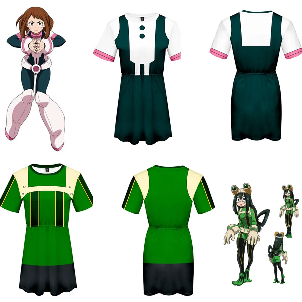 Костюм для косплея My Hero actoria bokua no Asui Tsuyu OCHACO URARAKA летнее платье женское модное