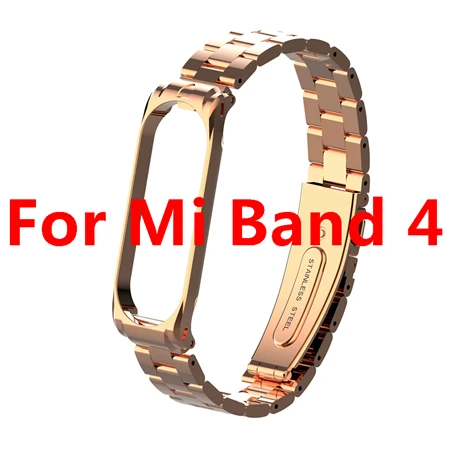 RoseGold For Band 4 Браслет из нержавеющей стали, ремешок для Xiaomi mi, браслет 4, металлический твердый mi Band 3, ремешок для Xiaomi mi, ремешок 3, сменный ремешок для смарт-часов - Цвет: RoseGold For Band 4
