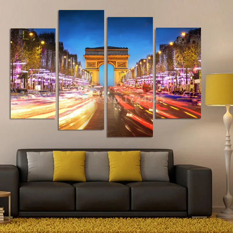 4 шт. Ночной пейзаж Триумфальной арки в Париже Настенная картина Современный