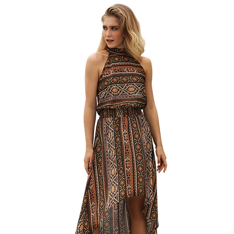 Модное летнее женское платье 2018 богемное с открытыми плечами необычное длинное