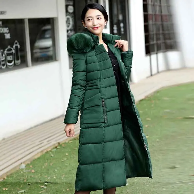 green BJCJWF, новинка, плюс размер, женская зимняя куртка, длинное, уплотненное, теплое, зимнее пальто с меховыми карманами, парка с хлопковой подкладкой, mantel damen - Цвет: green