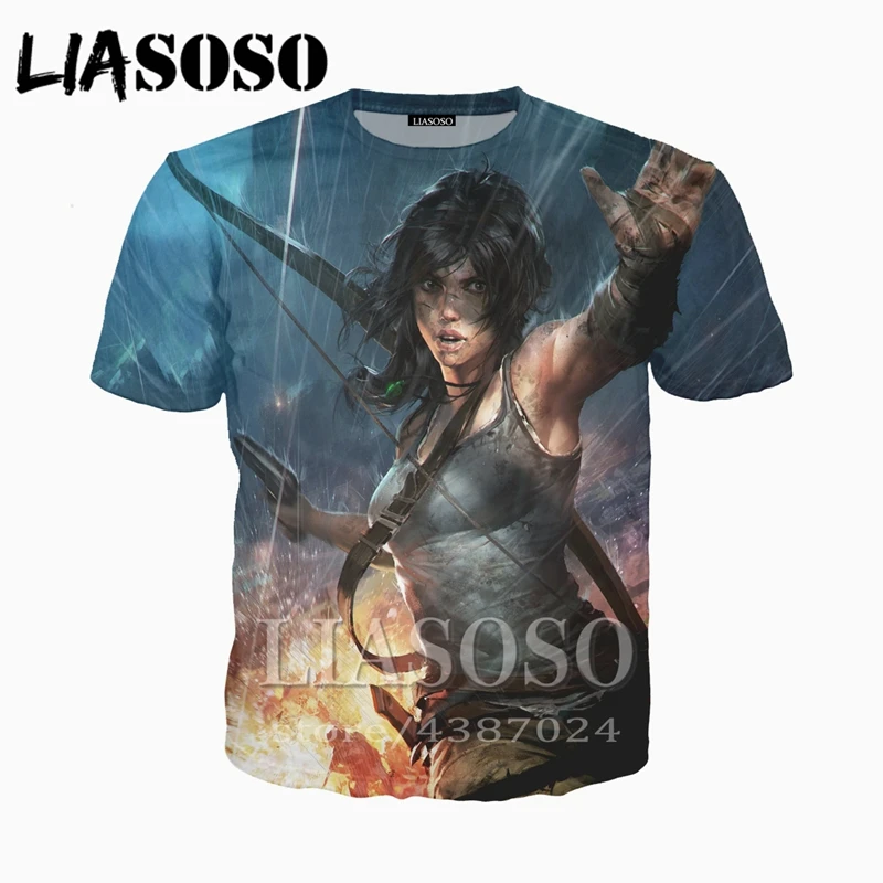 LIASOSO 2018 Новая модная футболка брендовая Классическая игра Tomb Raider Leading lady Lara Croft 3d