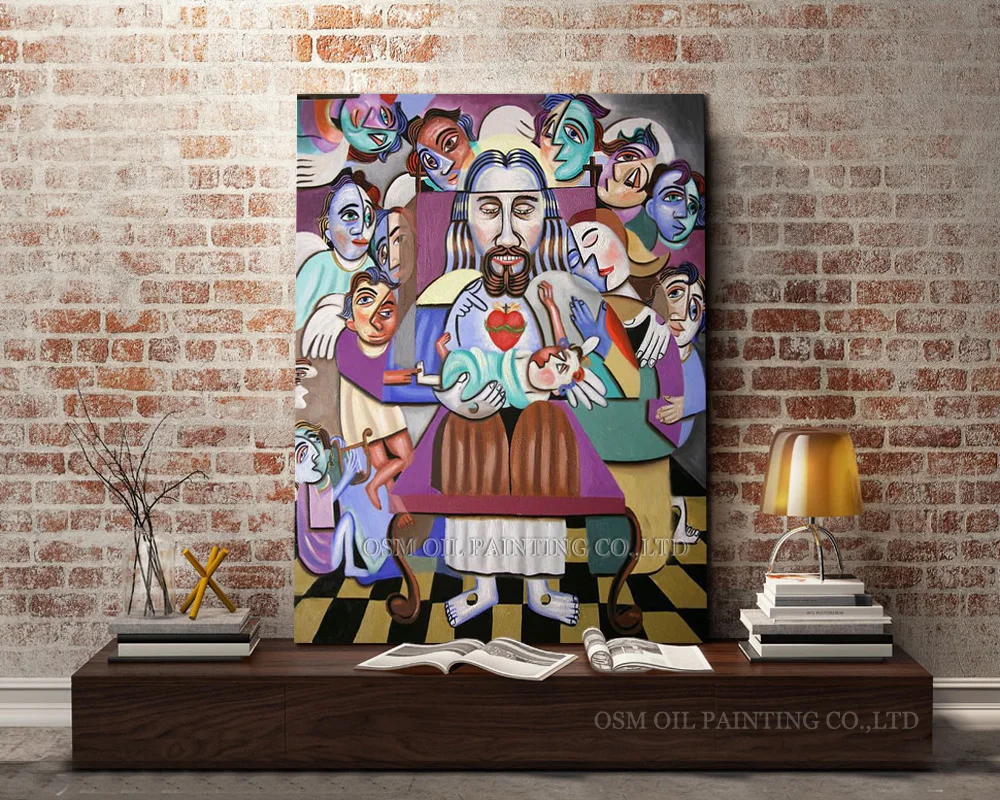 No Framed Handmade High Quality Abstract Christian Oil Painting on Canvas Modern Design Jesus and Baby for Wall Art | Дом и сад