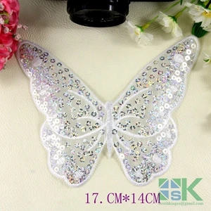 

New fashion 3pcs/lot Sequined Butterfly stickers Embroidered iron on patches Garment Applique DIY accessory patches for dress