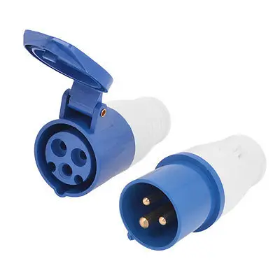 

Plastic Housing 2P+E Poles 16A Industrial Socket SF-013 Blue White AC 220-250V