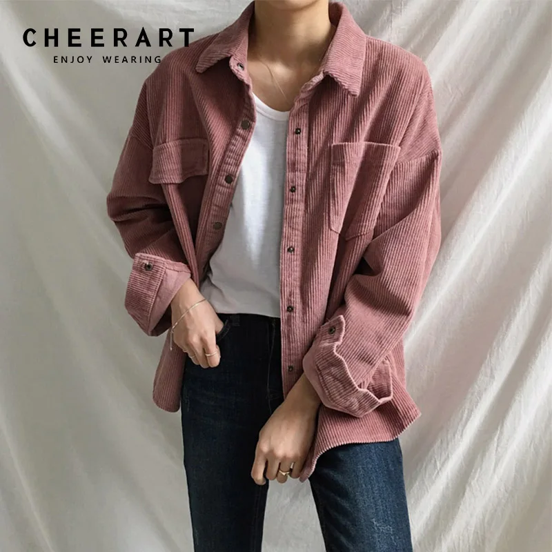 Женская Вельветовая куртка Cheerart свободная Осенняя рубашка повседневная верхняя