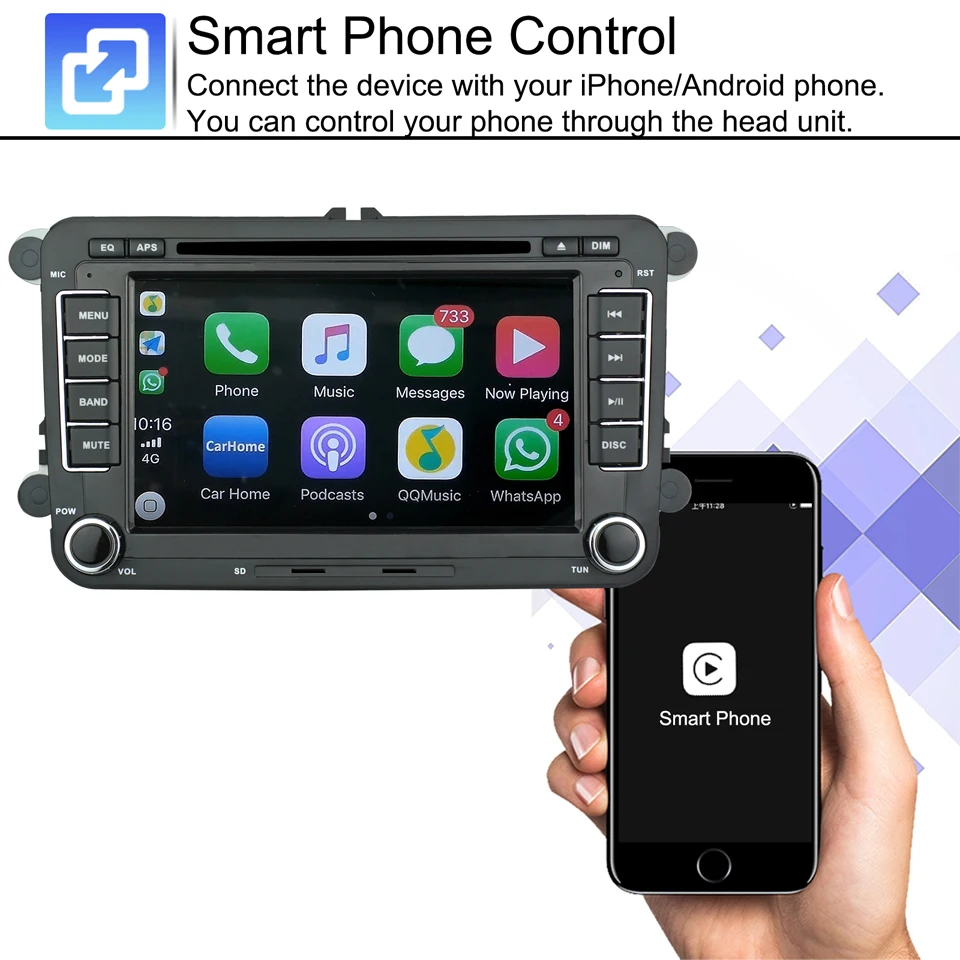 2 Din Авто carplay автомобильный dvd-плеер gps Радио стерео для VW GOLF 6 Polo Bora JETTA B6 PASSAT Tiguan SKODA OCTAVIA Bluetooth телефон