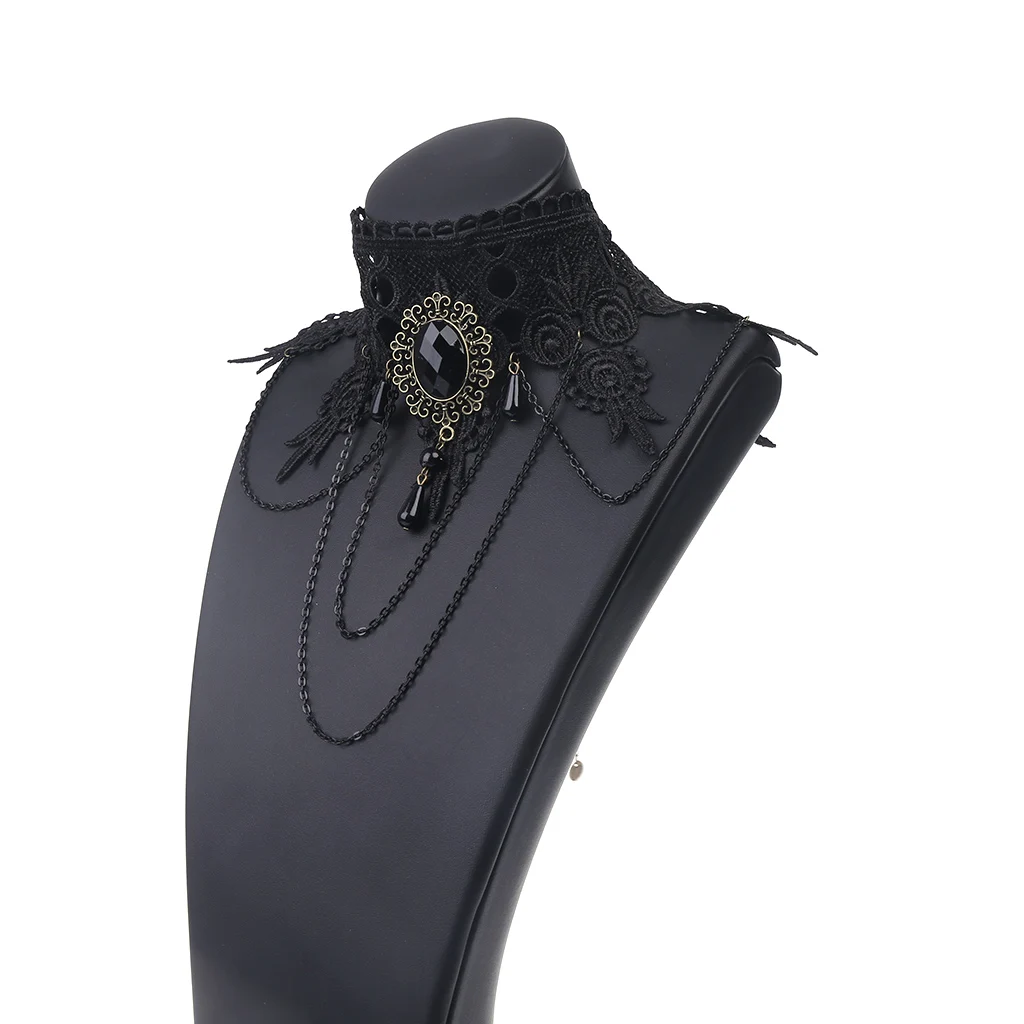 Женский Готический стиль черный чокер ожерелье цепочка вышитая кружевная
