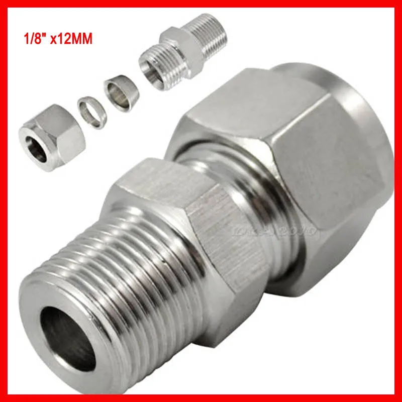 

DOUBLE FERRULE TUBE FITTING MALE CONNECTOR 12 MM ODx1/8" NPT STAINLESS STEEL SS304 5pcs/lot