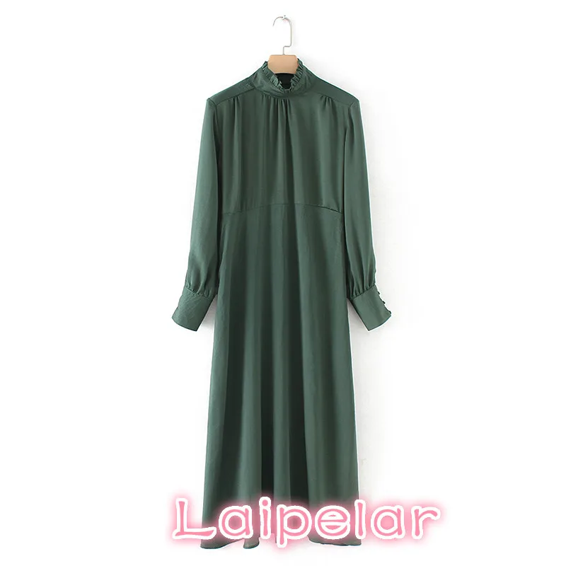 

Vintage logn sleeve green summer dresses casual loose office midi dress korean sundress ruffles beach dress vestidos