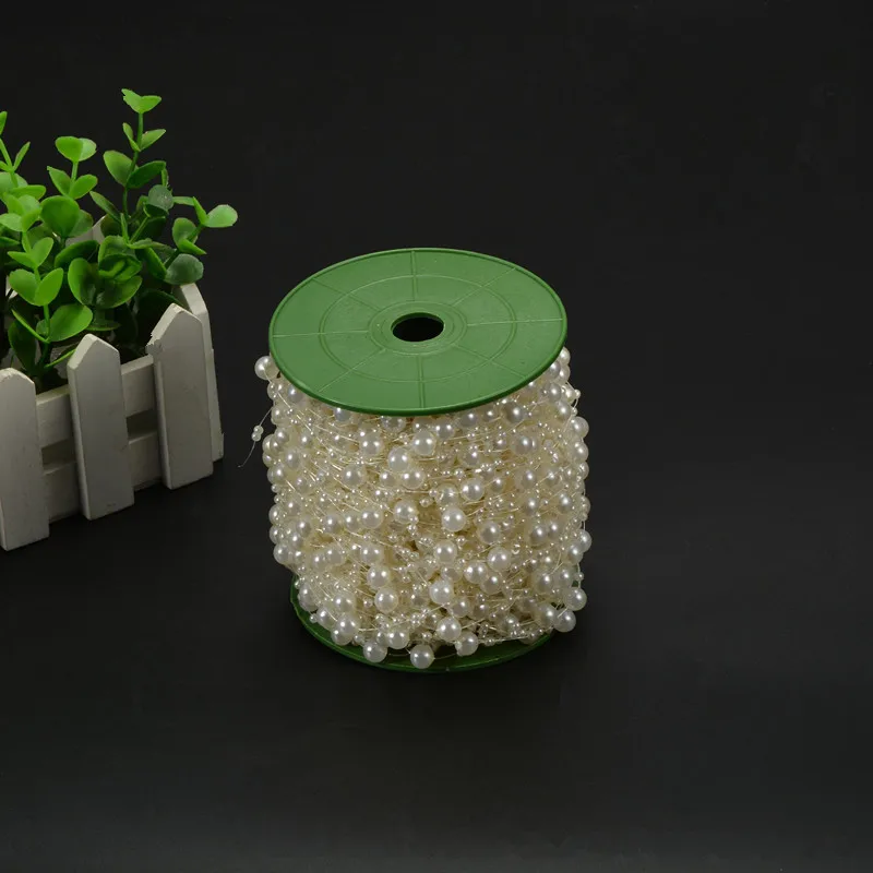 60 метров леска белая/бежевая искусственная цепочка с жемчужными бусинами