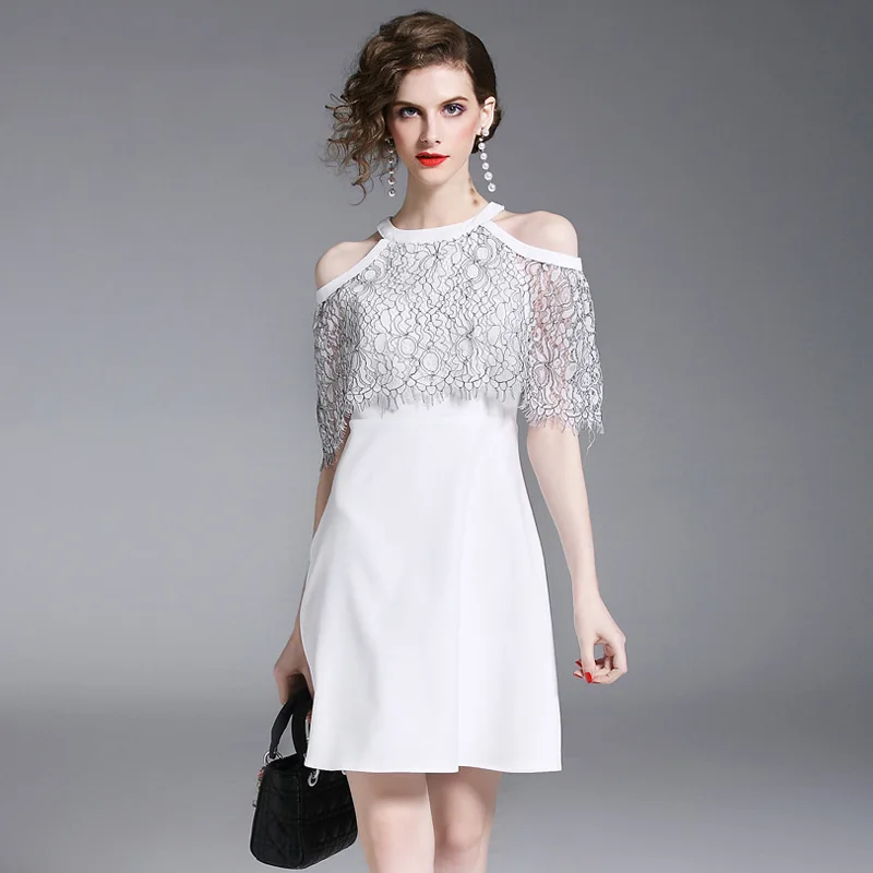 Summer Dresses White O-Neck Patchwork Lace High-end Women Dress Office Lady Elegant Bandage Bodycon A-Line Runway Show | Женская одежда