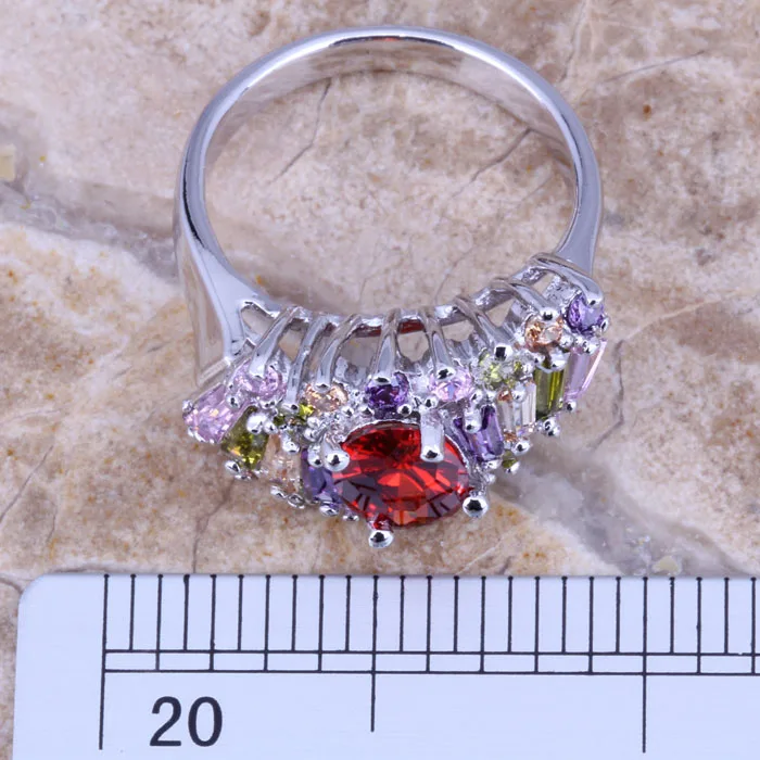 Прекрасный многоцветный красный гранатовый Серебряное женское Ювелирное кольцо