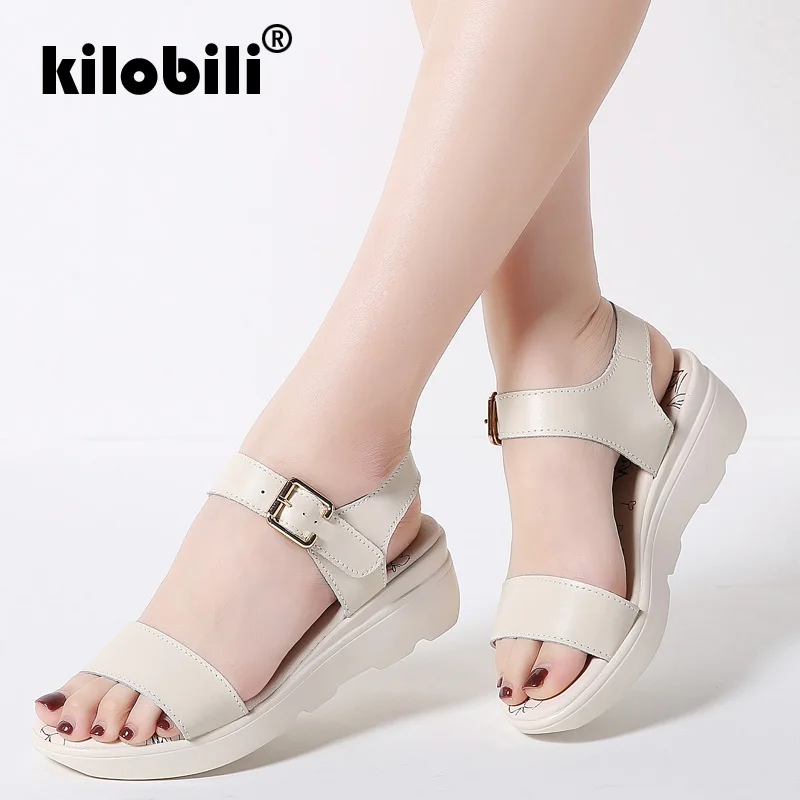 Kilobili/2019 г. женские босоножки летние белые на плоской подошве сандалии платформе