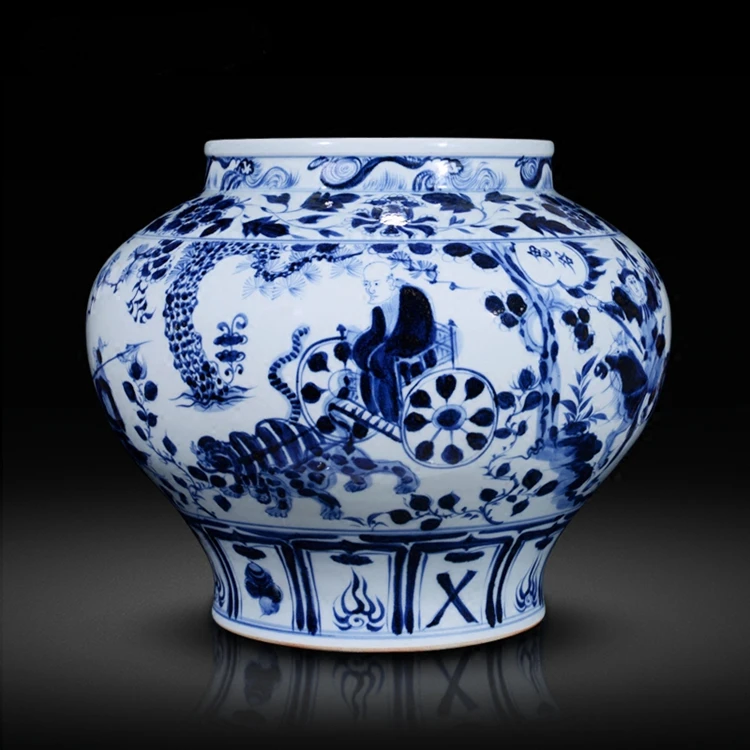 

Antique Yuan Chinese Blue and White Porcelain Figure Vases GUIGUZI